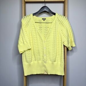 J. Jill Pale Yellow Knit Women's Button Up Short Sleeve Sweater